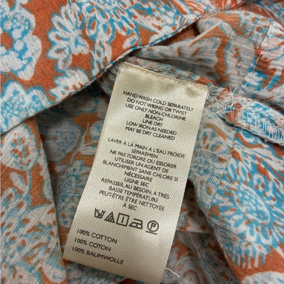 Anthropologie Long Sleeve Peasant Blouse in Blue & Tan Size Small - Picture 5 of 6
